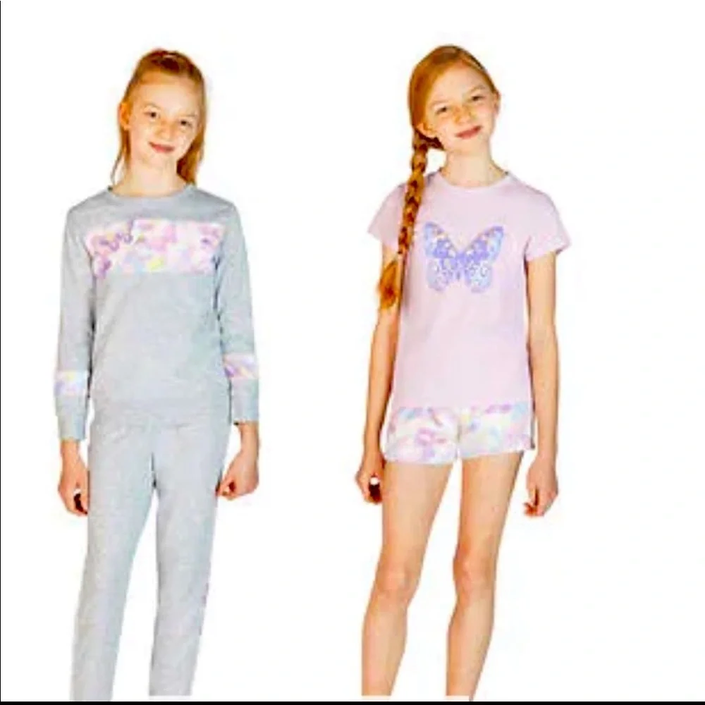 BCBG girls Sleep four piece Butterfly Set Pink Grey Size L new with tag